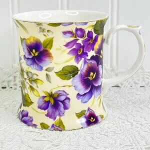 Royale Garden Staffordshire England Bone China Coffee Tea Mug 8 Oz Purple Pansy